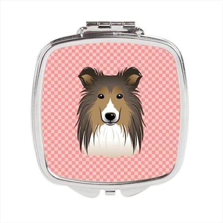 Carolines Treasures Carolines Treasures BB1242SCM Checkerboard Pink Sheltie Compact Mirror; 2.75 x 3 x .3 In. BB1242SCM